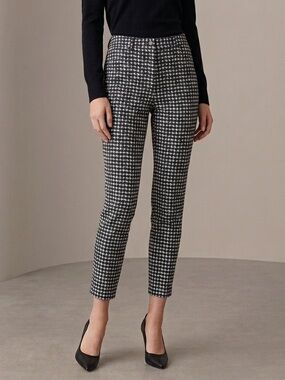 J.McLaughlin Pants Women 10 Black White Houndstooth Print Slim Leg Stretch Knit